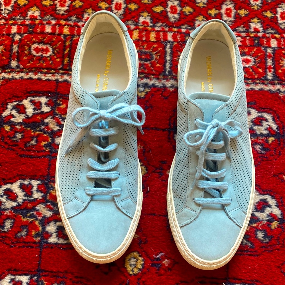 Light Blue Suede Lace-Up Women's Sneakers by Unknown Brand